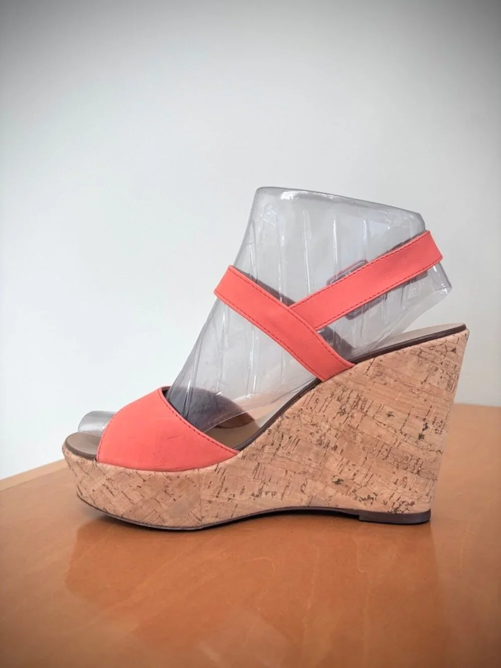J. Crew Maryann Leather Cork Wedge Platform Sandals in Coral, 7M